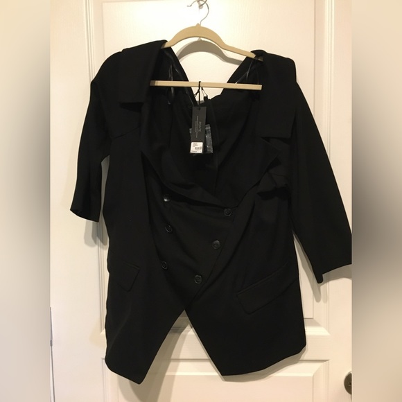 Brand New Lane Bryant Off-The-Shoulder, Double Breasted Blazer. Size 26 / Black - Picture 2 of 5